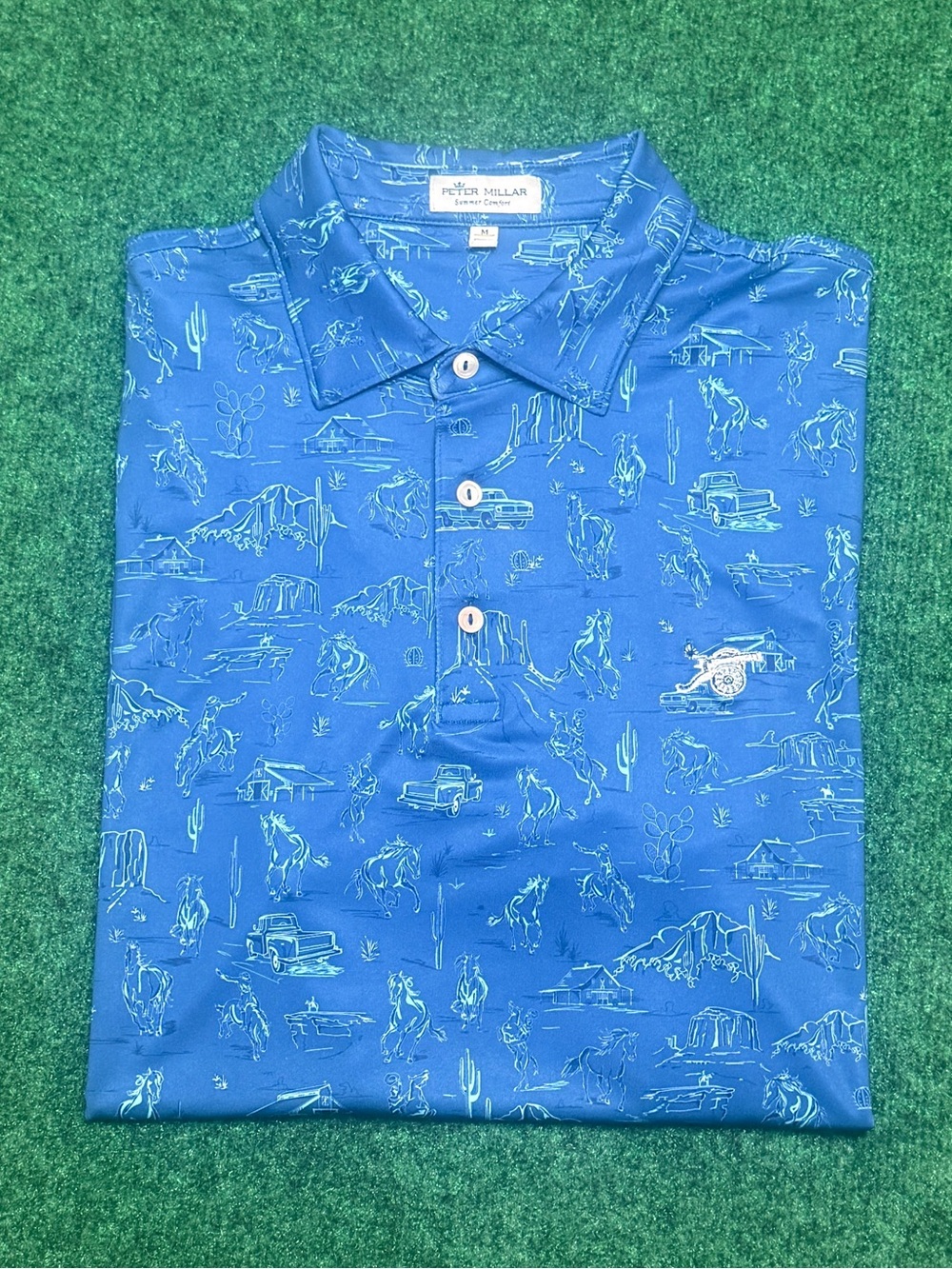 Peter Millar Summer Comfort Golf Polo All Over Print Western Themed (Medium)